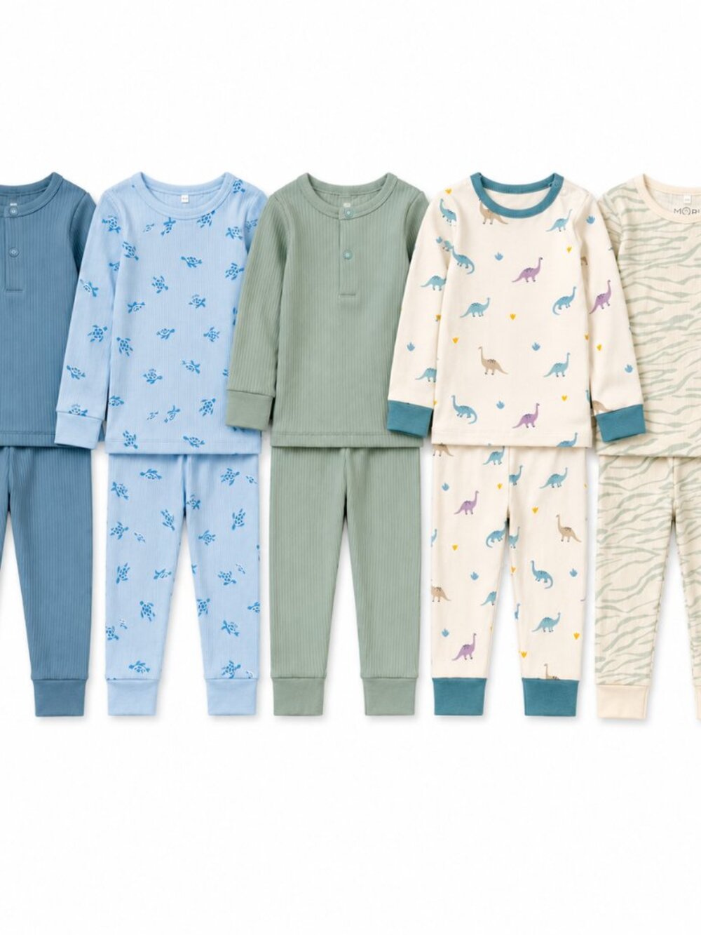 MORI Ribbed Bamboo Pajama Set Bundle 2T/3T Dino, Turtle, Zebra